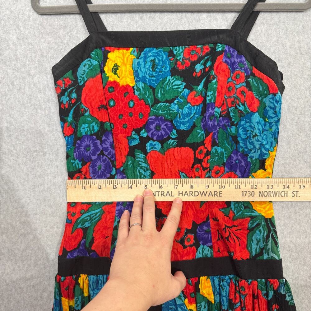 VTG Richard Warren 100% Silk Floral Dress Sz 4 Bubble Hem Bow Back 80s 90s - Picture 11 of 14